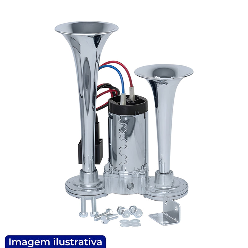 BUZINA 2 CORNETAS COM COMPRESSOR ELETRICO 12V