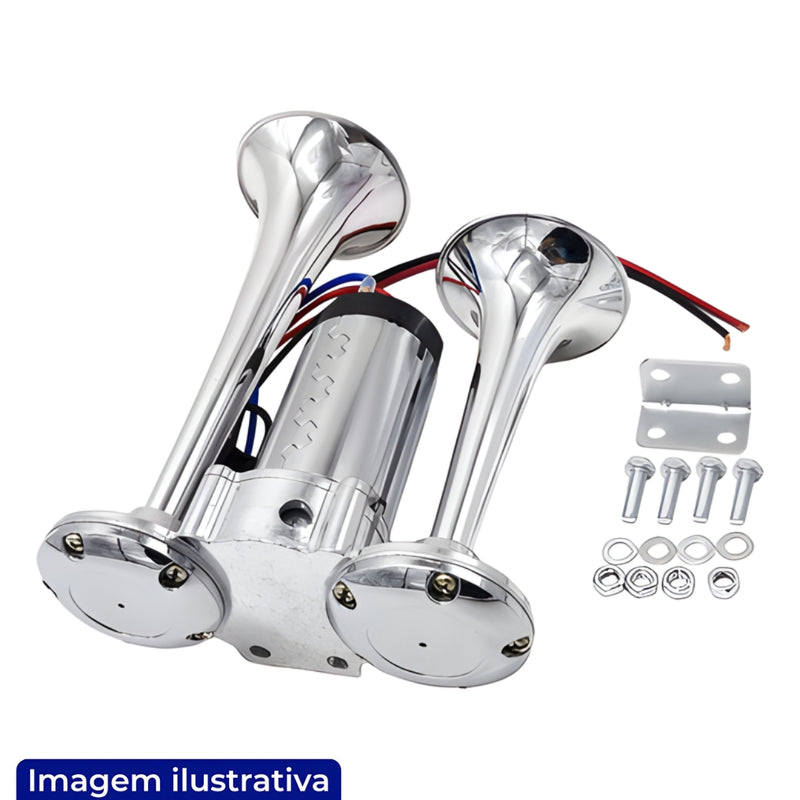 BUZINA 2 CORNETAS COM COMPRESSOR ELETRICO 12V