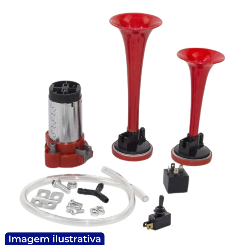 BUZINA 2 CORNETAS COM RELE UNIVERSAL 12V